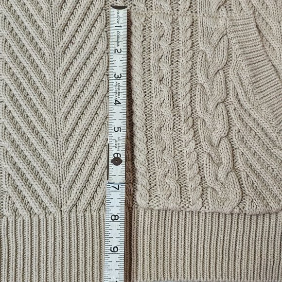 Vertical Design Camel Cream Eggshell Cable Knit Sweater w/ Front Pockets EUC! XL - Picture 8 of 12